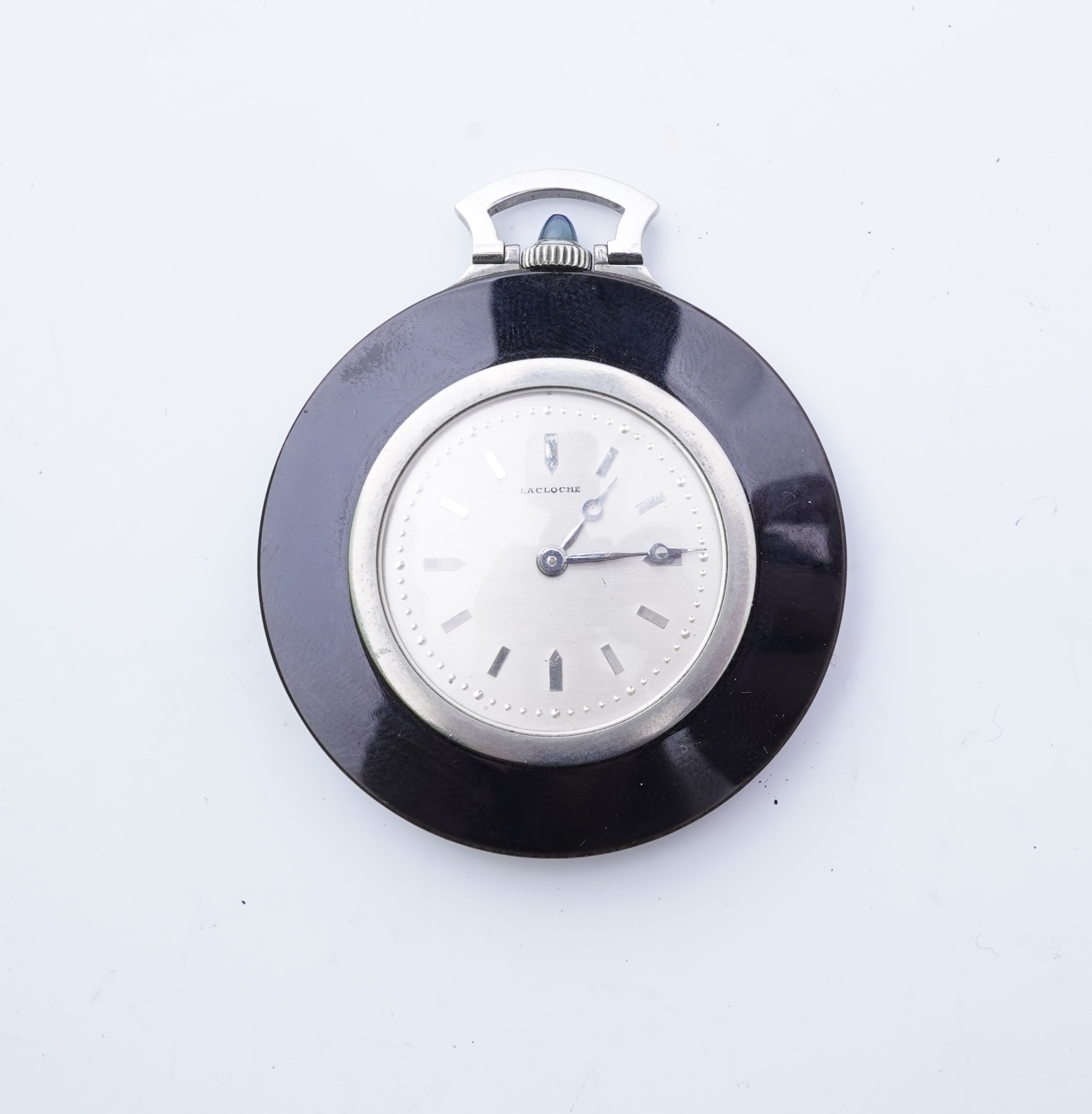 Lacloche Frères, an Art Deco onyx and sapphire pocket watch, circa 1925